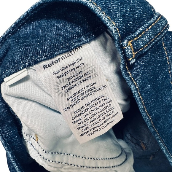 REFORMATION Organic Elan Ultra High Rise Jean Straight Leg Baltic 29 dark wash - Picture 9 of 12